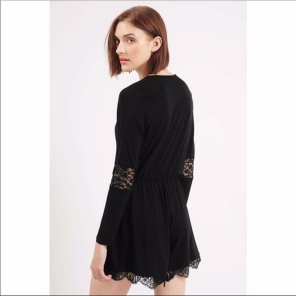 Topshop long sleeve black romper with lace - Picture 2 of 2